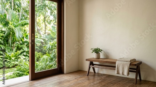 empty room with wooden furniture