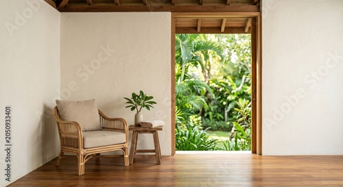 empty room with wooden furniture