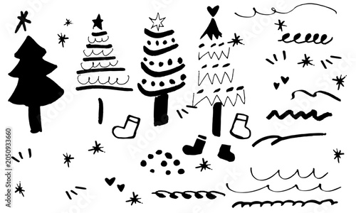 Hand-Drawn Black and White Christmas Border Lines Vector Set 