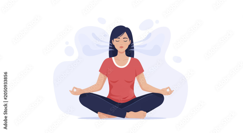 Obraz premium Young woman meditating in lotus pose for mental peace and wellness.