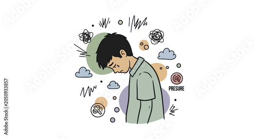 Принти на полотні Young man looking down with head bowed in despair.