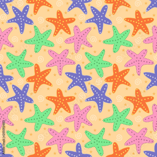 Seamless Summer Beach Pattern with Colorful Starfish