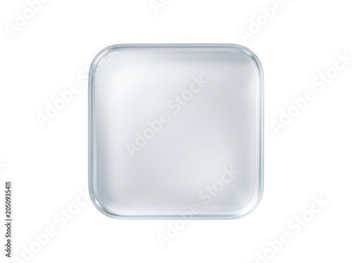 Square frosted glass tile with smooth rounded corners and soft light diffusion isolated on a deep black background area isolated on a transparent background