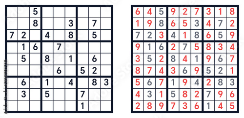 Sudoku,sudoku classic,sudoku easy,sudoku classic hard, sudoku with answers.sudoku puzzles,sudoku for kids, sudoku logic puzzle. Sudoku puzzle layout featuring completed and unfinished grids  