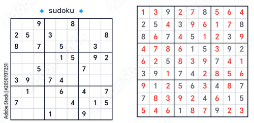 Sudoku,sudoku classic,sudoku easy,sudoku classic hard, sudoku with answers.sudoku puzzles,sudoku for kids, sudoku logic puzzle. Sudoku puzzle with grid layout and numbers filled in squares  