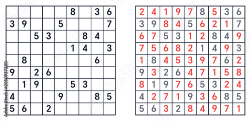 Sudoku,sudoku classic,sudoku easy,sudoku classic hard, sudoku with answers.sudoku puzzles,sudoku for kids, sudoku logic puzzle. Sudoku puzzle grids showing completed and incomplete boards  