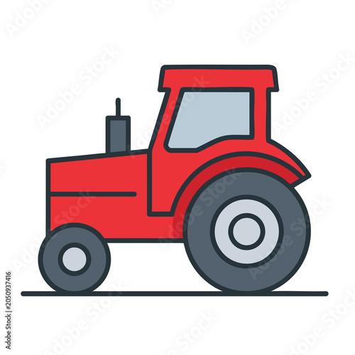 Red Tractor Agricultural Vehicle Icon Illustration.