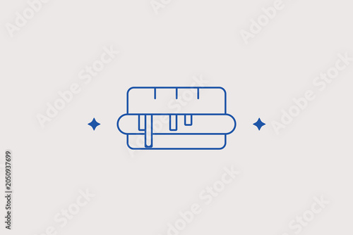 Tableau sur toile Long classic hot dog sub with melting cheese or mustard line icon for fast food bistro takeaway ordering menus