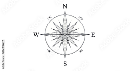 Photos Detailed Compass Rose Graphic Showing Cardinal Directions.