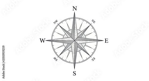 Canvas Print Detailed compass rose showing cardinal directions and intermediate points