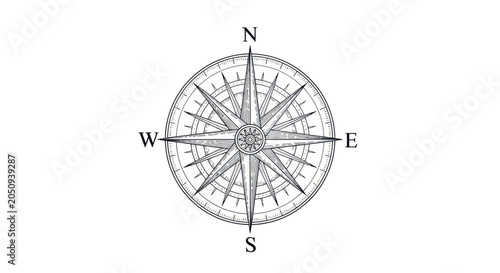 Cuadro en lienzo Detailed compass rose showing cardinal directions and intermediate points