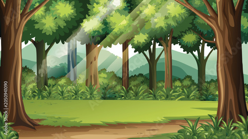 Photos Lush forest scene with dense foliage and green undergrowth