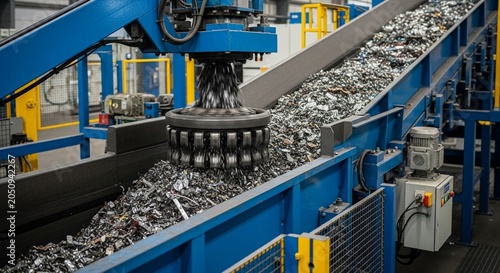 Automated Industrial Scrap Metal Sorting Conveyor System in a Recycling Facility