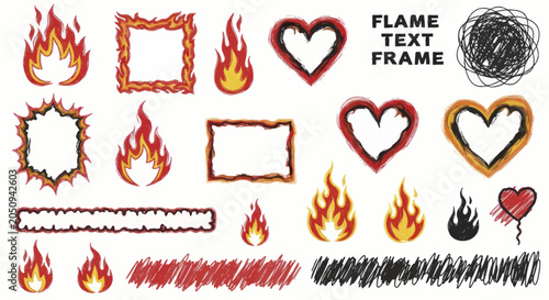 Obraz na plátne Collection of Fire Elements and Frames for Design.