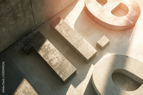 Conceptual lettering arrangement of raw stone blocks under dramatic natural light