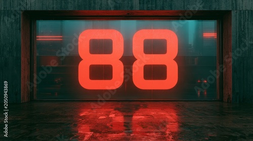 Vibrant neon glow of number 88 displayed in modern urban interior space