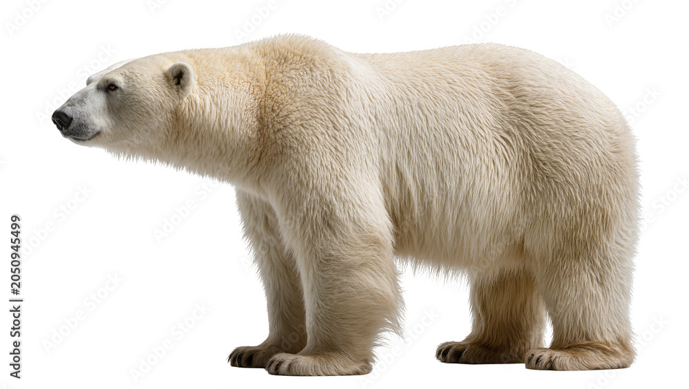 Fototapeta premium Polar bear standing profile view with white fur