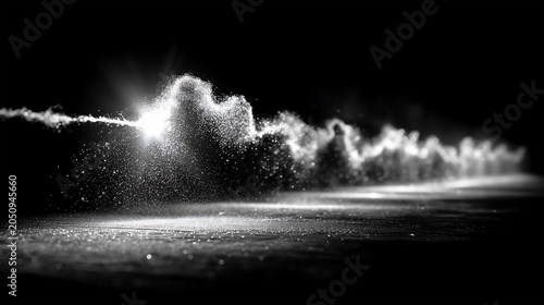 Abstract White Particles Flowing on Black Background