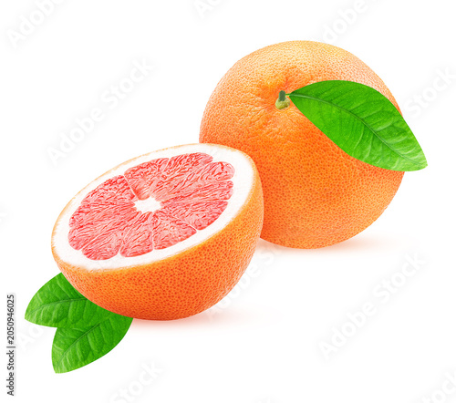 Grapefruit citrus fruit. One and a half. and green leaf