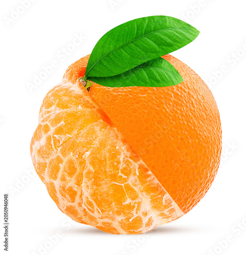 Fresh mandarin with green leaf tangerine half cleared