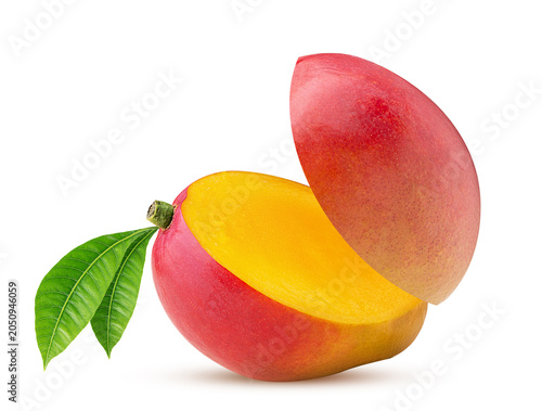 Mango exotic friut cut in half slice fly