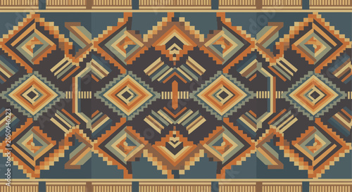 Tableau sur toile Intricate Geometric Pattern Design with Diamond Shapes and Abstract Motifs