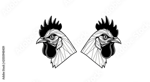 Black and white rooster head illustration.
