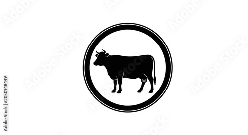 Black cow silhouette in circle.