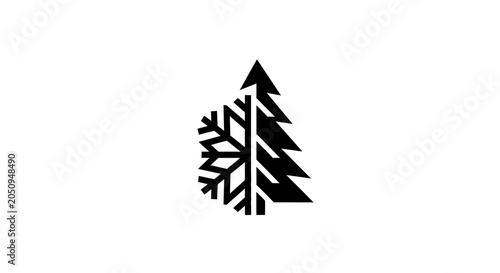 Black Snowflake Pine Tree Winter Icon.