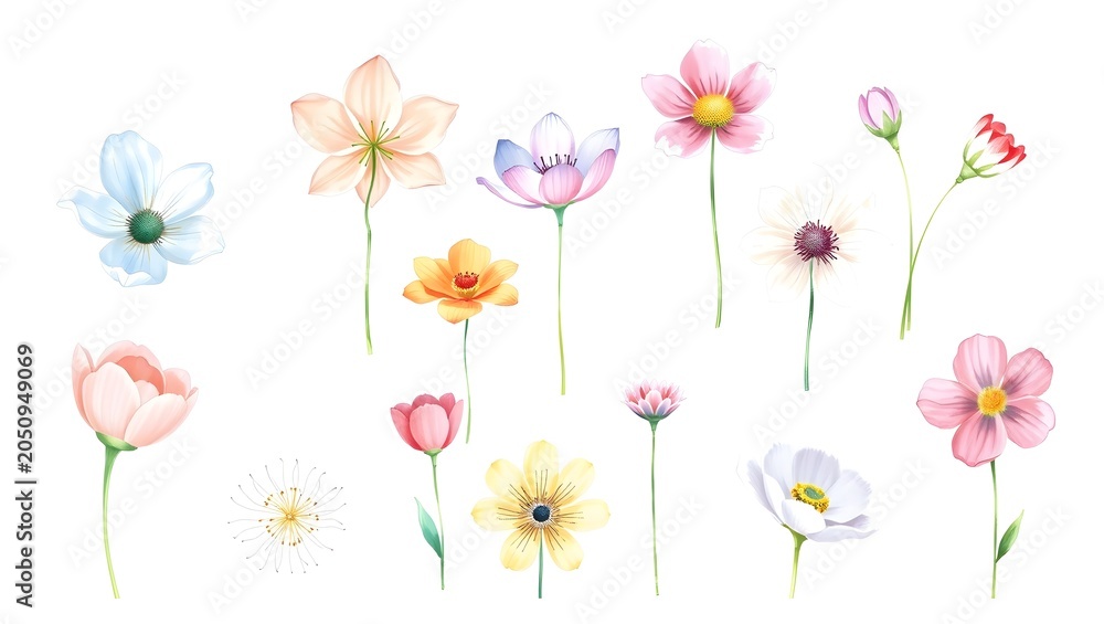 Obraz premium set of pink and yellow flowers illustration