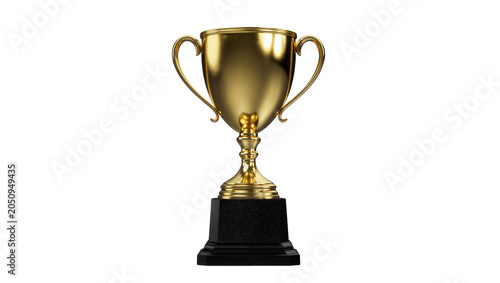 Fotografie Golden trophy cup with handles on black base
