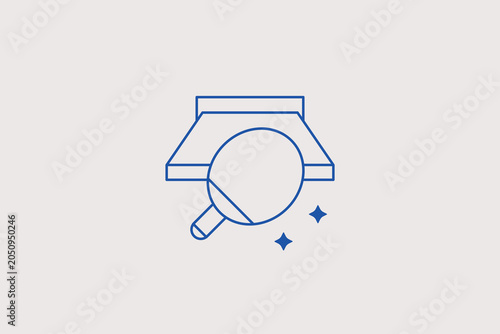 Fotografi Ping pong racket, table line icon for table tennis tournament registration, recreational club booking