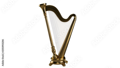 Obraz na płótnie Golden ornate harp with many strings