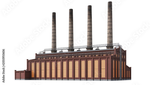 Konstfotografi Industrial factory building with four tall smokestacks