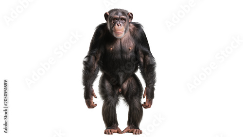 Photography Chimpanzee standing upright full body, facing forward