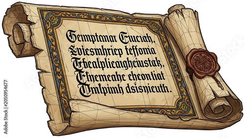 Ancient leather bound religious manuscript with wax seal.