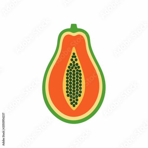 Stylized illustration of a halved papaya fruit