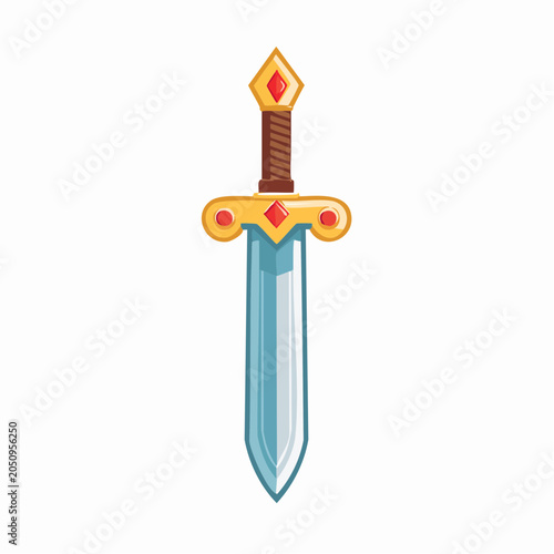 Stylized Sword with Golden Hilt and Red Gems