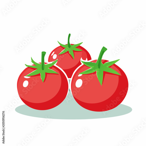 Three Ripe Red Tomatoes with Green Stems