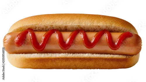 Foto Hot dog with ketchup in bun