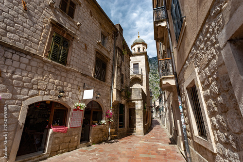 Charming narrow stone streets and medieval architecture in the old town of Kotor