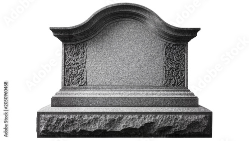 Canvas-taulu Granite tombstone with carved floral motifs and curved top