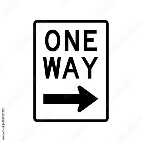 One Way Right Sign Text and Arrow isolated