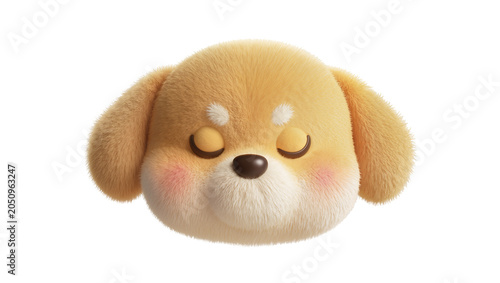 Photos Cute fluffy dog face with closed eyes and rosy cheeks