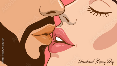 Fotografía An intimate vector illustration capturing a passionate close-up embrace between two lovers, celebrating affection and connection for International Kissing Day on July 6th