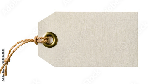 Картината върху платно Blank beige paper tag with brass grommet and twine string