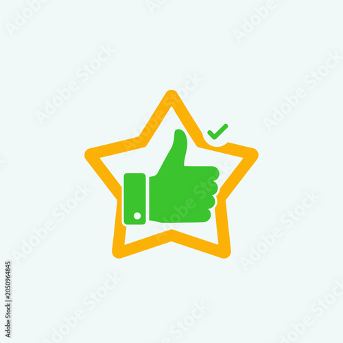 Green thumbs-up icon inside a yellow-outlined star on a light background.