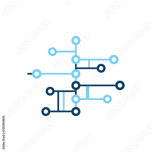Abstract digital network with interconnected nodes and lines in blue shades.