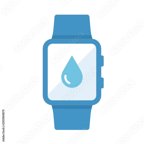 Digital smartwatch displaying a water droplet icon on the screen.