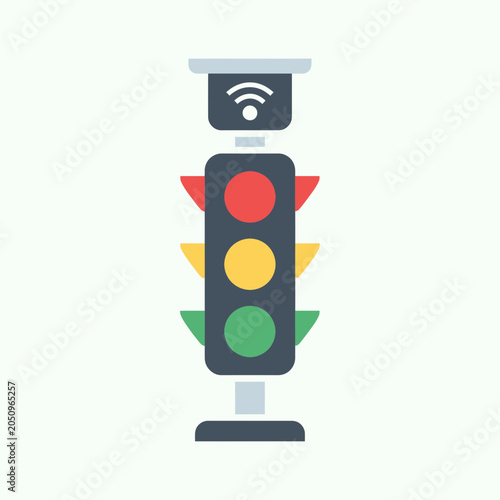 Digital illustration of a traffic light with a Wi-Fi signal on top.